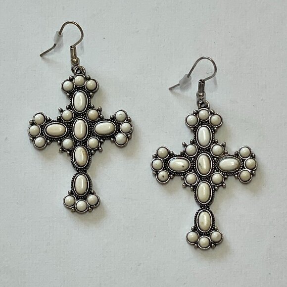 Cross Western Boho Style Silver Concho Earrings #1102 - Picture 5 of 6